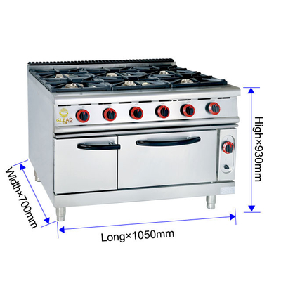 Efficacité Cuisine commerciale Cuisinière à gaz 6 brûleurs Équipement de restauration lourd NG/GPL