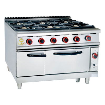 Efficacité Cuisine commerciale Cuisinière à gaz 6 brûleurs Équipement de restauration lourd NG/GPL