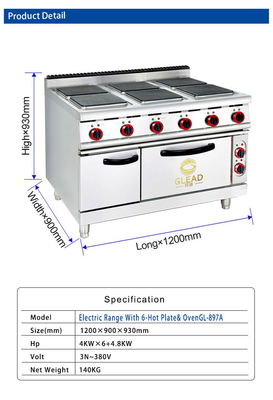 Équipement de cuisson électrique de restaurant 29 kW Puissance en acier inoxydable GL-TT-6 modèle