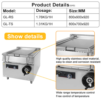 Équipement de cuisson de restaurant GL-RS de 80L avec consommation de gaz GPL/GN 1,76/2,2 kg/h