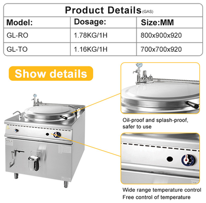 Équipement de cuisine de restaurant en acier inoxydable avec raccordement au gaz R13/4 800×900×850 70