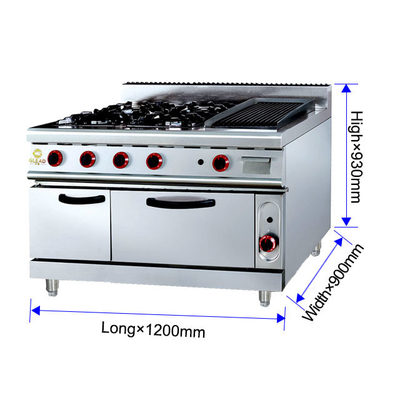 Power Gas Range GH-999A 27Kw Équipement de cuisson commercial avec grill et four à roche Poids 205kg