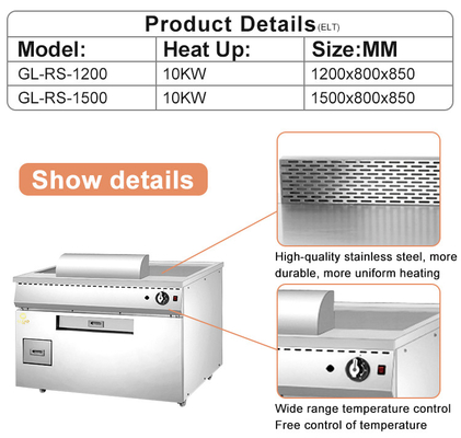 Équipement de cuisson de cuisine à gaz japonais Teppanyaki LPG/2800Pa de 10 kW avec un poids de 270 kg