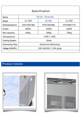 Unités de réfrigération industrielle ventilées avec vitrine de crème glacée Smart Gelato