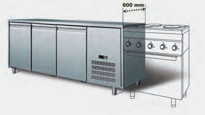 Refroidissement à l'air en acier inoxydable GN1/1 3 portes Table de travail réfrigérateur Température de 2 à 8 °C Unité de réfrigération