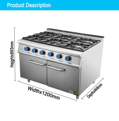 Cuisinière à gaz commerciale Cuisinière à 6 brûleurs Cuisinière avec puissant four pour cuisines professionnelles
