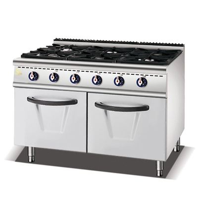 SS304 Cuisinière à gaz 6 rangées avec four GPL/gaz naturel 150 kg Équipement hôtelier