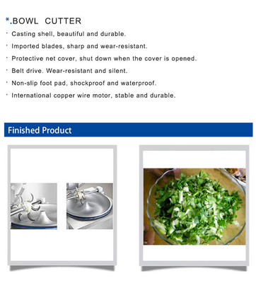 1.5KW Silent Belt Driven Bowl Cutter pour la préparation de nourriture à l'hôtel de 300 kg/h