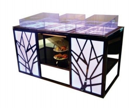 Équipement hôtelier commercial Table à buffet mobile pour conserver les plats froids et les fruits de mer avec plateau à glace à trou ouvert