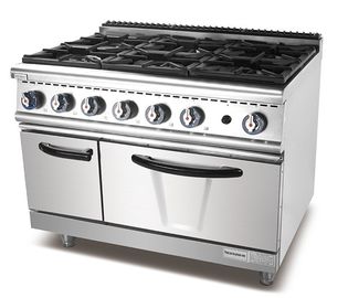 Cuisine industrielle faisant cuire la cuisinière à gaz libre de brûleur à l'équipement 6 avec le four