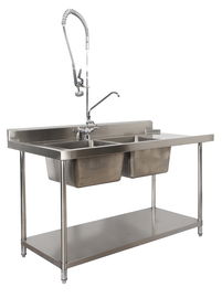 Banc commercial d'entrée et de sortie d'acier inoxydable de Kirchen avec la table d'assemblage d'évier de cuvette de double évier